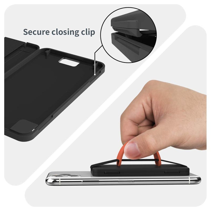 Sinjimoru Cell Phone Card Holder Wallet Case, Secure Silicone Phone Stand, Black with Olive Grey Band - Image 4